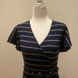 Amour Vert Striped Dress, Flutter Sleeves